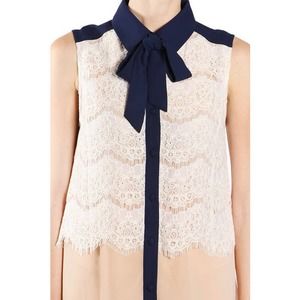 Womens Sleeveless lace button up Blouse